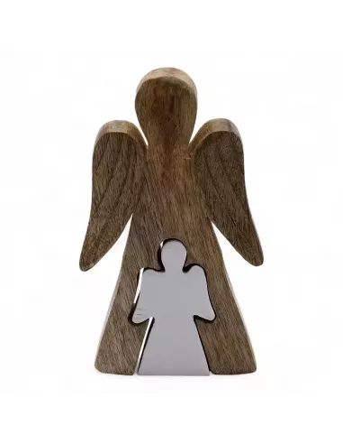 Ángel de Madera de Mango – Esmalte Blanco 15 cm – Decoración Elegante
