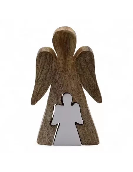 Ángel de Madera de Mango – Esmalte Blanco 15 cm – Decoración Elegante