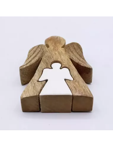Ángel de Madera de Mango – Esmalte Blanco 15 cm – Decoración Elegante