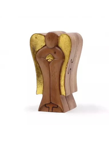 Ángel de madera Hati, caja mágica dorada