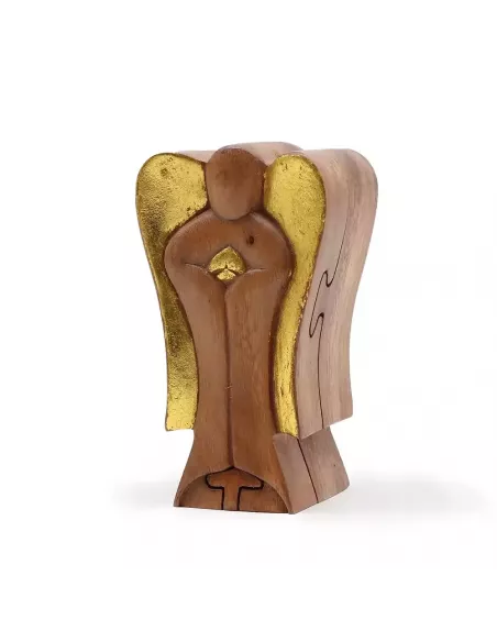 Ángel de madera Hati, caja mágica dorada