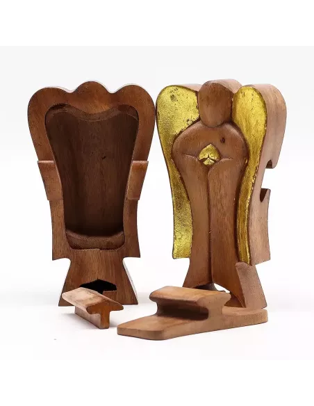 Ángel de madera Hati en marrón y dorado