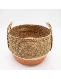 Cestas Grandes de Paja y Pasto Marino Natural y Naranja - Conjunto de 3 2