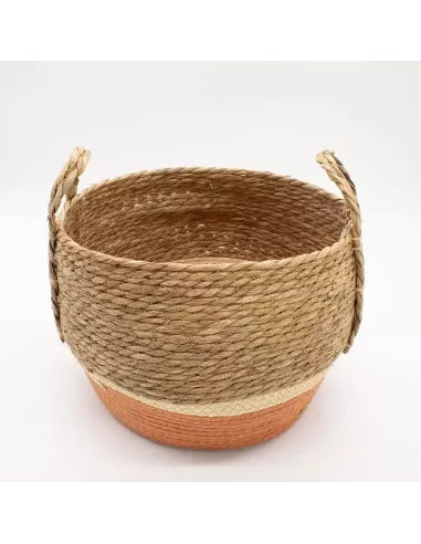 Cestas Grandes de Paja y Pasto Marino Natural y Naranja - Conjunto de 3