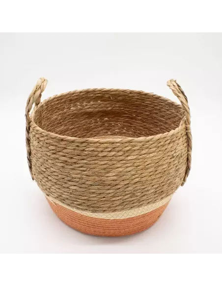 Cestas Grandes de Paja y Pasto Marino Natural y Naranja - Conjunto de 3