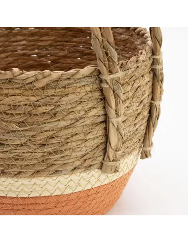 Cestas Grandes de Paja y Pasto Marino Natural y Naranja - Conjunto de 3