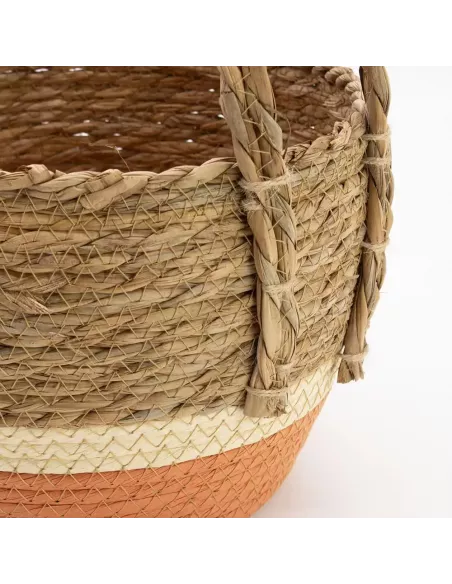 Cestas Grandes de Paja y Pasto Marino Natural y Naranja - Conjunto de 3