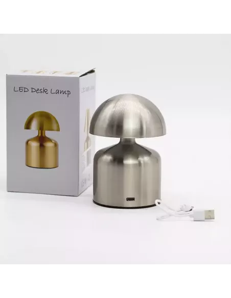 Lámpara Táctil Cúpula Plateada | Recargable USB-C