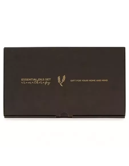 Set de aceites esenciales para aromaterapia, caja vista desde arriba
