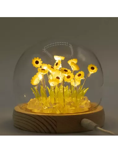 Domo de Jardín Floral Glow – Girasoles y Tulipanes LED USB | Decoración Elegante