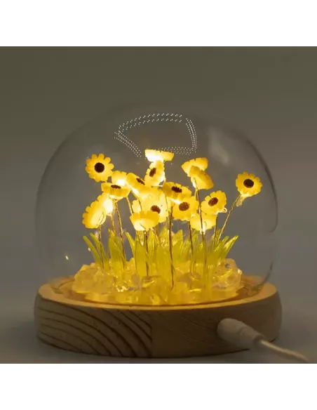Domo de Jardín Floral Glow – Girasoles y Tulipanes LED USB | Decoración Elegante