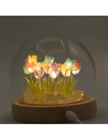 Domo de Jardín Floral Glow – Girasoles y Tulipanes LED USB | Decoración Elegante