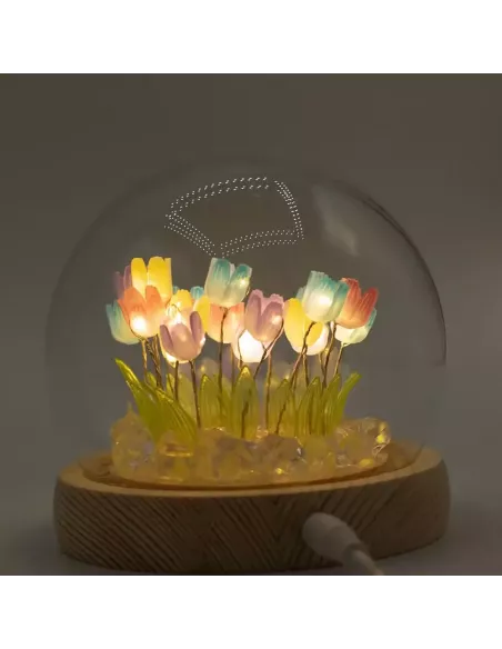Domo de Jardín Floral Glow – Girasoles y Tulipanes LED USB | Decoración Elegante