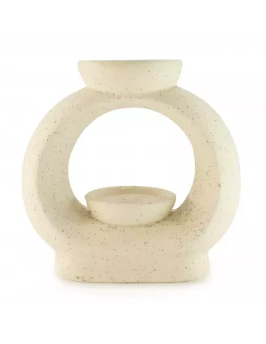 Quemador de aceite cerámico blanco marfil moteado