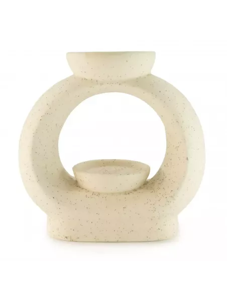 Quemador de aceite cerámico blanco marfil moteado