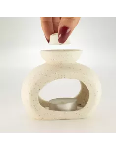 Quemador de Aceite Cerámico Zen Guijarro Ovalado Blanco Roto 2