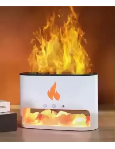 Difusor de aromas con efecto llama y cámara de sal del Himalaya debajo encendido