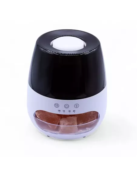 Difusor de aromas blanco y negro con sal del Himalaya, efecto llama y cambio de color
