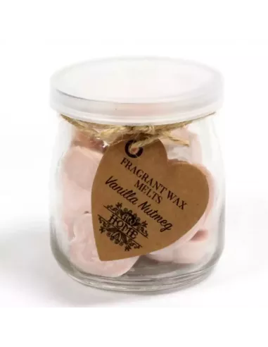 Frasco de cristal con tapa de ceras de soja color beige aroma vainilla