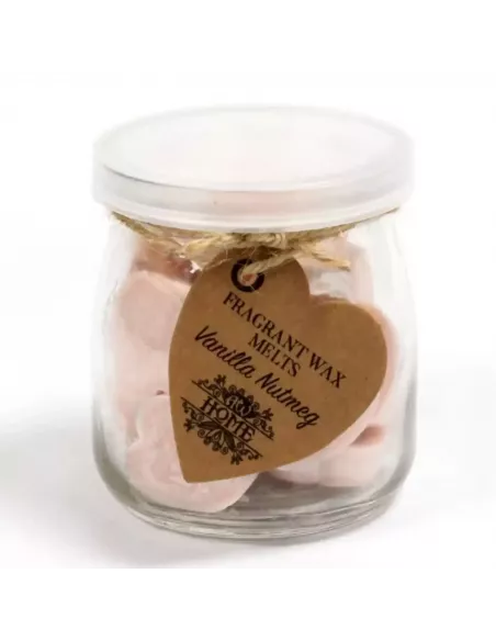 Frasco de cristal con tapa de ceras de soja color beige aroma vainilla