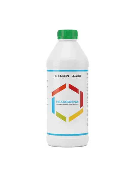 hexagonina reduce la necesidad de quimicos en los tratamientos contra araña pulgon y trips. 1L en abonica.