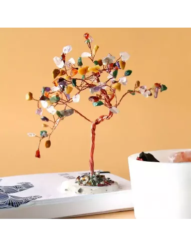 Árbol de Piedras Preciosas Grande Multicolor con Base de Ágata Natural | 100 Piedras | Abonica