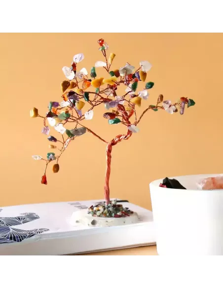 Árbol de Piedras Preciosas Grande Multicolor con Base de Ágata Natural | 100 Piedras | Abonica