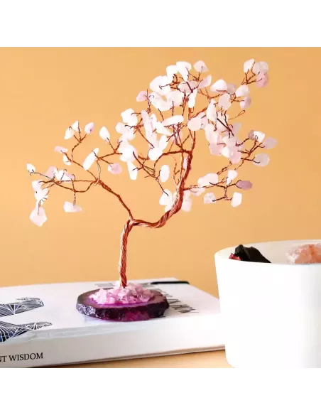 Árbol de Cuarzo Rosa Grande con Base de Ágata | Abonica
