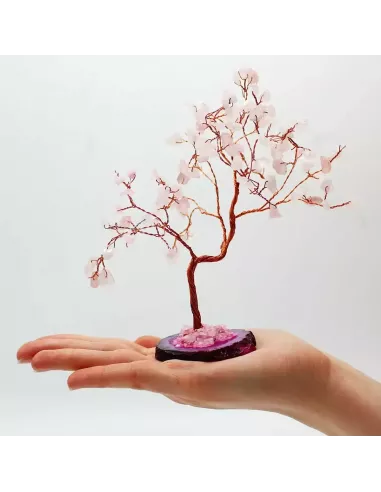 Árbol de Cuarzo Rosa Grande con Base de Ágata | Abonica