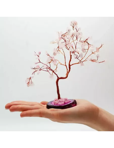 Árbol de Cuarzo Rosa Grande con Base de Ágata | Abonica